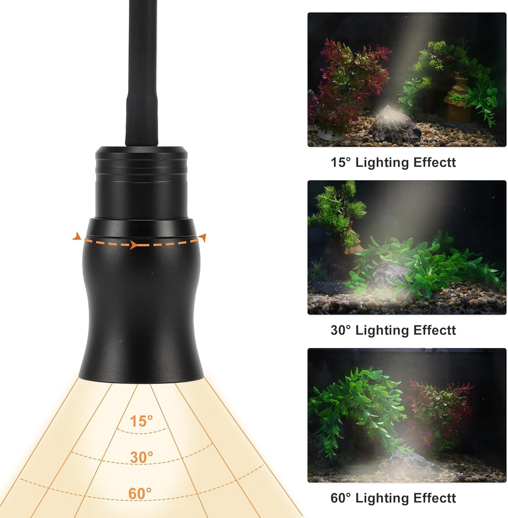 Fish Tank Light, Aquarium Light, USB Small Aquarium Light with Timer, 360° Rotate Aquarium Lamp, 3 Colors Adjustable Focal Length, Black