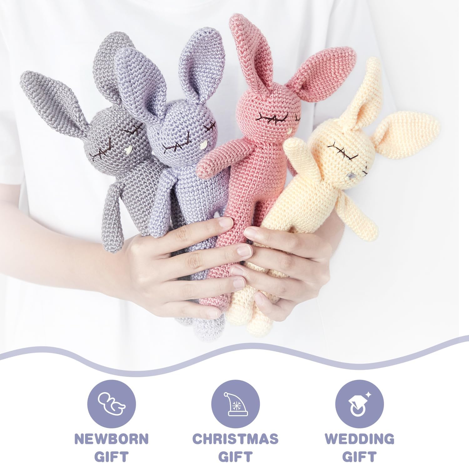 Moni's Choice Stuffed Plush Baby Crochet Bunny Rabbit Easter Gifts Handmade Stuffed Animal Hand-Knit Doll Granddaughter Grandson Lovey Sleep Toy Newborn (Cream)