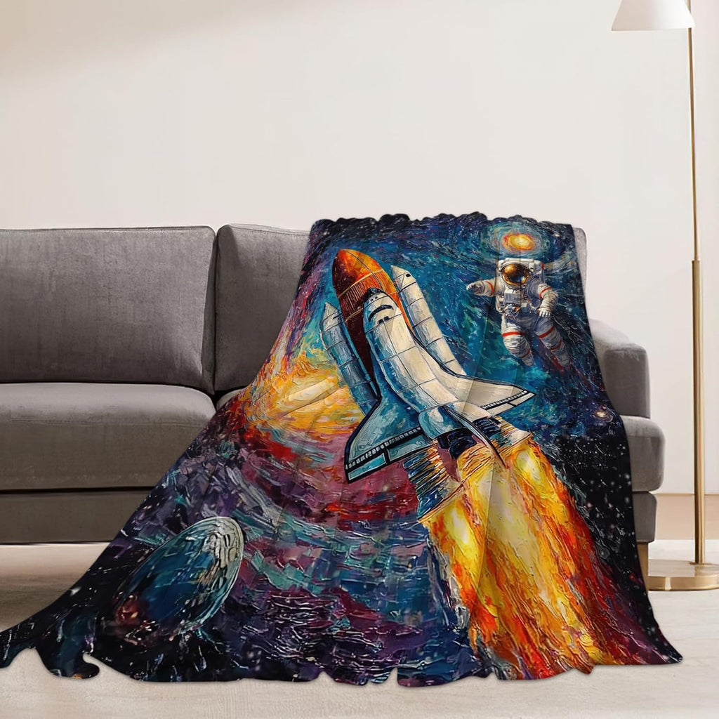 Space Rocket Blanket Astronaut Throw Blankets Gifts for Girls Boys Kids Soft Cozy Fleece Plush for Couch Sofa Bed 50"x40"