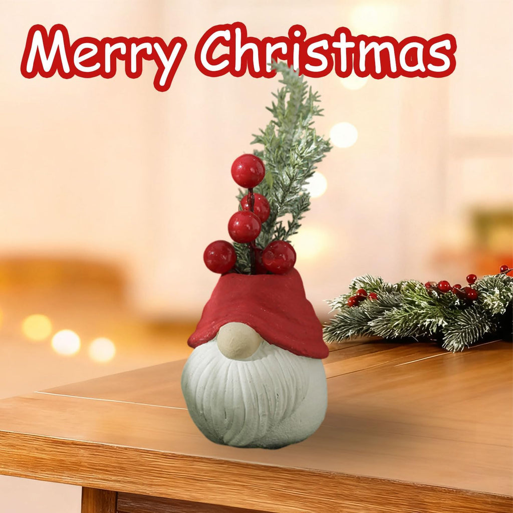Christmas Tree Table Decor Artificial Mini Xmas Tree Decor for Tables Red Berry ＆ Pine Branch with Cute Dwarf Base for Winter Party Home Indoor Home Fireplace Mantel Decorations