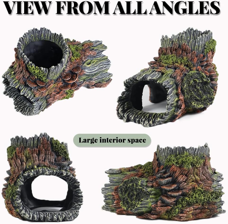 Aquarium Decorations Hollow Tree Trunk Fish Tank Accessories Stump Shelter for Betta Hideout Caves Driftwood for Aquarium Simulation Tree Decor with Holes