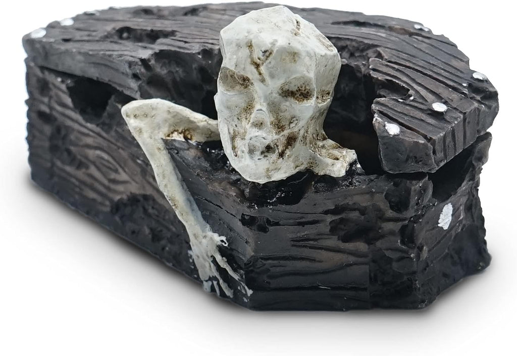 Skull Aquarium Fish Reptile Tank Decoration Resin Cave House Skeleton Small Pet Decorative Landscape Terrarium Ornament Halloween Décor for Snake Lizard Spider Tanks