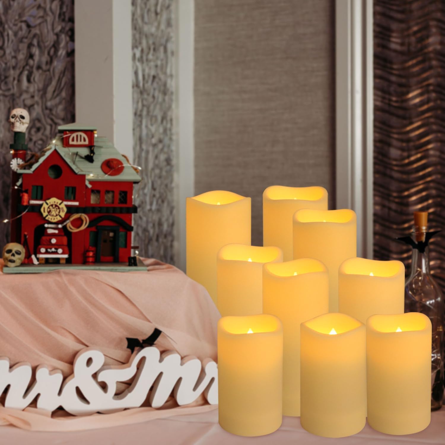 Set of 72 Waterproof Outdoor Flameless Candles, LED Candles with 4 Remote and Timer,(H 4" 5" 6" x D 2.2"),for Halloween Wedding Festiv