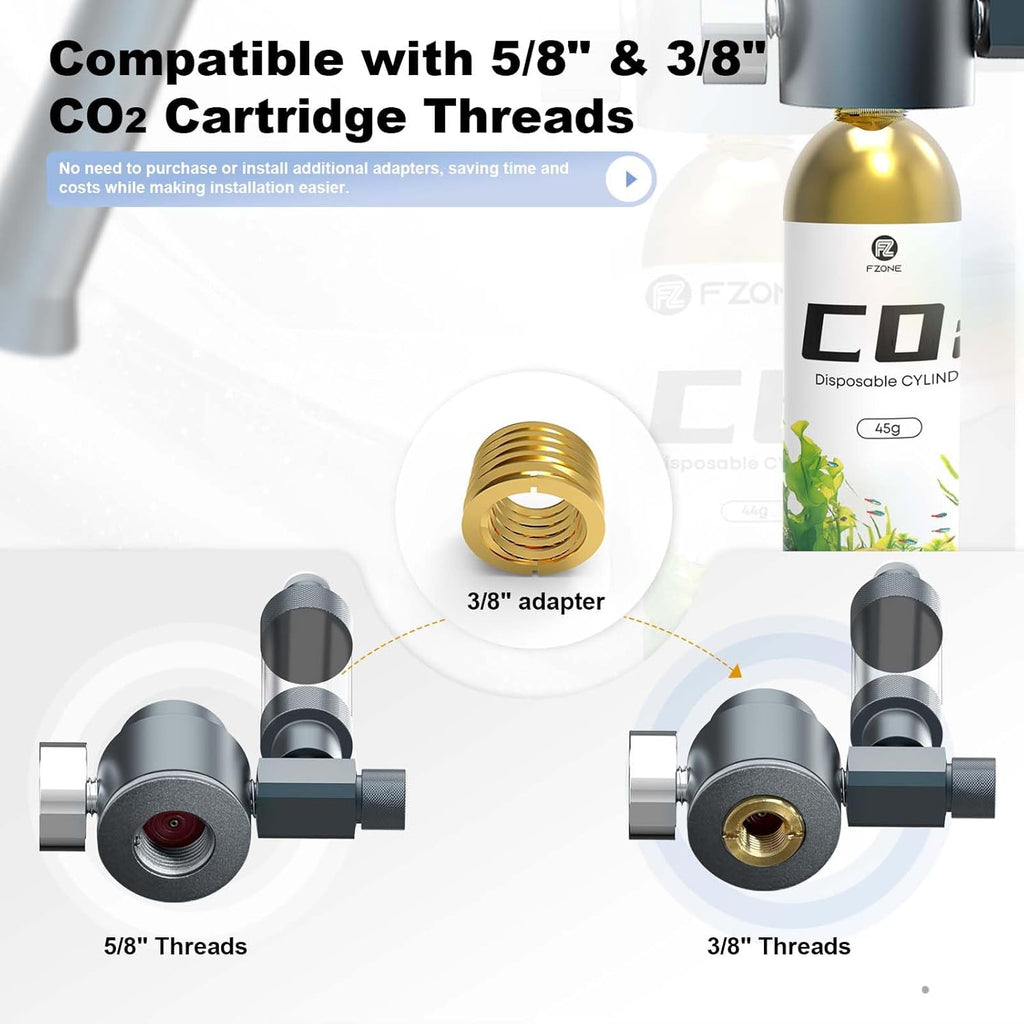 FZONE Desktop Aquarium CO2 System, CO2 Regulator with 45g Disposable CO2 Cartridge, Compatible with 5/8" and 3/8" Threaded Interfaces, Perfect for Nano Aquariums
