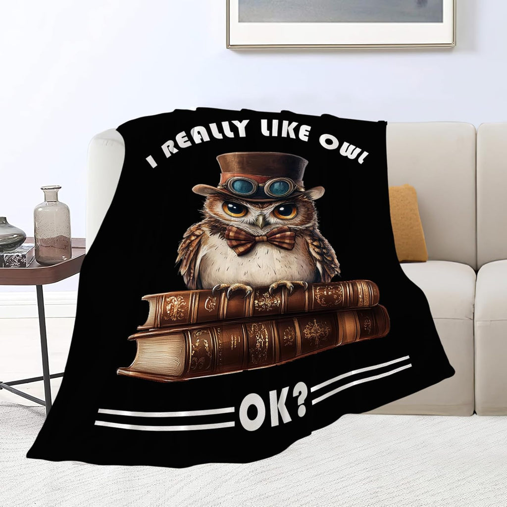 Owl Blanket Book Throw Blankets Funny Gifts for Girls Boys Kids Soft Cozy Fleece Plush for Couch Sofa Bed 60"x50"