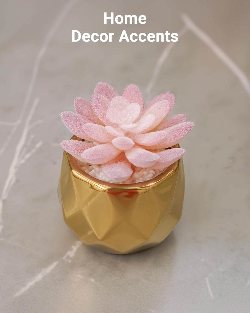 VIVERIE Mini Succulents Plants Artificial in Pots-Pink with Golden Ceramic, Christmas Small Fake Succulents Plants for Home Decor Indoor for Women, Golden Ceramic Faux Succulents, Gifts for Mom