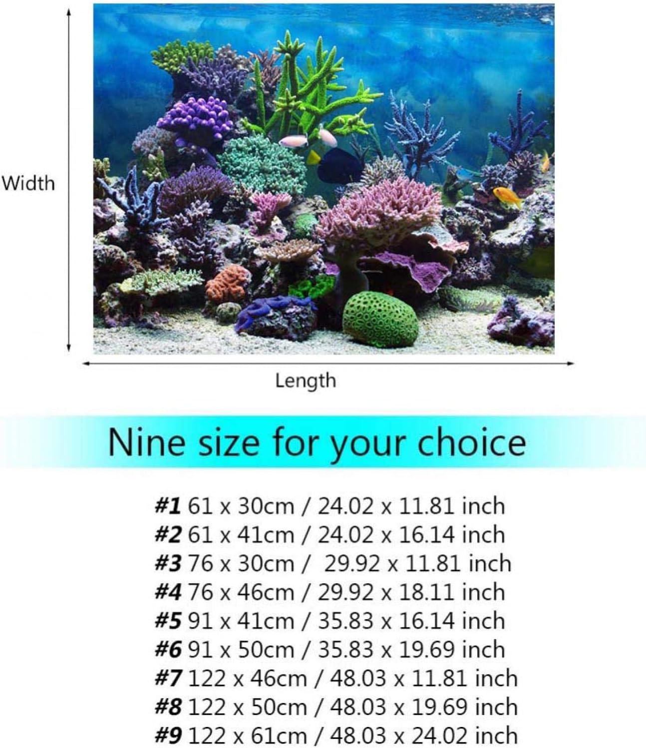 Keenso PVC Adhesive Aquarium Fish Background Poster,Landscape Wallpaper Painting Sticker Decor, PVC Adhesive 3D Underwater Backdrop Poster Aquarium Wallpaper (91 * 50cm)