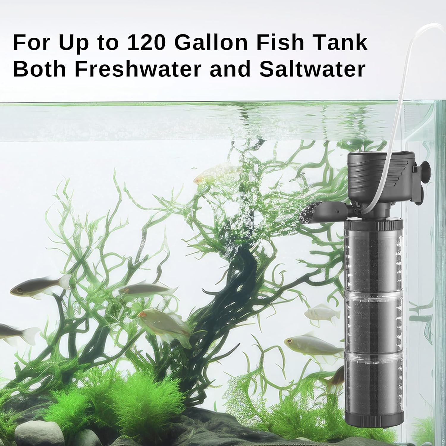 SainSmart XpertMatic 3 Stages 475 GPH Aquarium Filter for Up to 120 Gallon Fish Tank, Modern Style, Black ABS Material, Aquarium Filter, Pond Filter