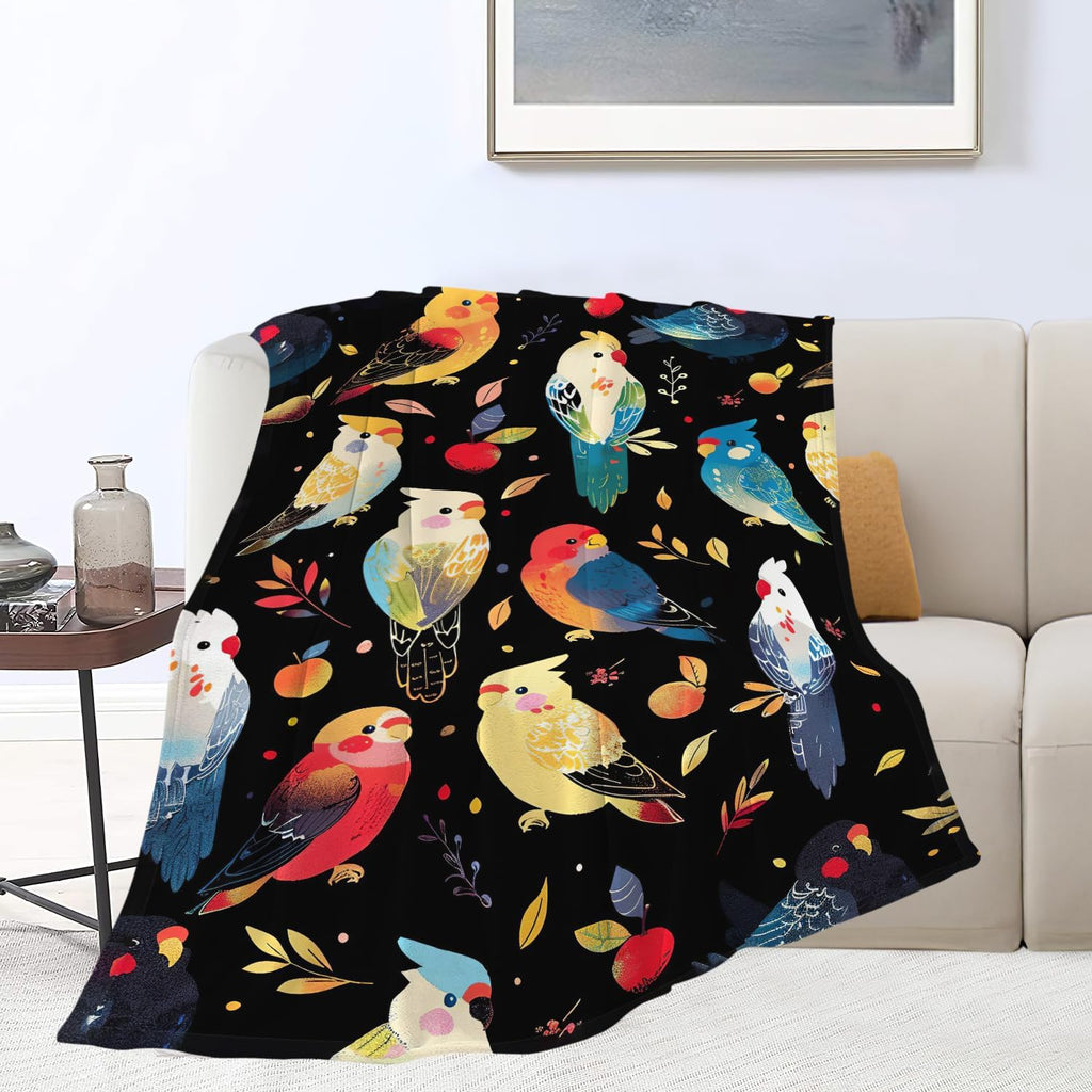 Parrot Bird Throw Blanket Cute Cockatiel Stuff Gifts for Kids Girls Boys Adults Women Men Soft Cozy Warm Plush Fluffy Fuzzy Fleece Blanket Decor 50''X60''