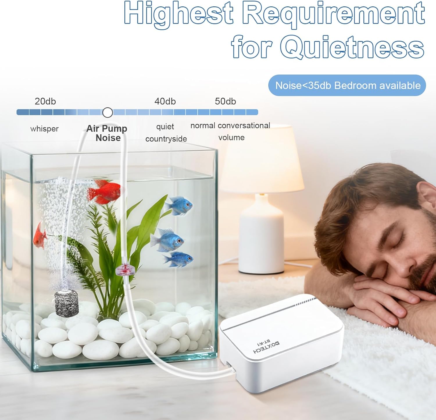 Boxtech Fish Tank Air Pump - Ultra-Quiet Aquarium Aerator for Fish with Air Stone, Check Valve, Control Valve and Air Tube for 1 to 30 Gallon Tanks