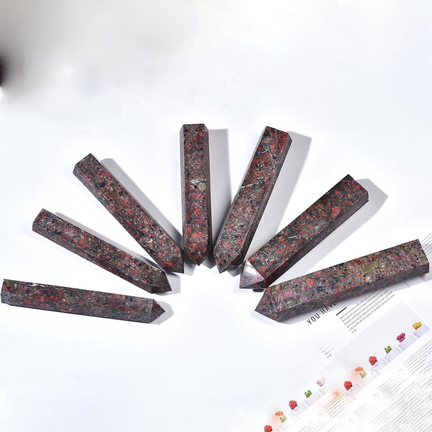 JIC Gem Large Brazilian Red Agate Crystal Tower Natural Red Healing Crystal Point Wand Obelisk 6 Faceted Reiki Chakra Meditation Therapy Home Decor Crystal Gift 2.2-2.6 Lbs