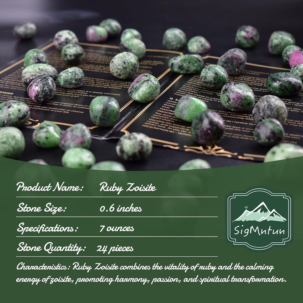 Ruby Zoisite Healing Crystal Stone Set - Natural & Polished Stones for Healing, Meditation, Reiki, Chakra, Crafting & Decoration (0.6 inches)