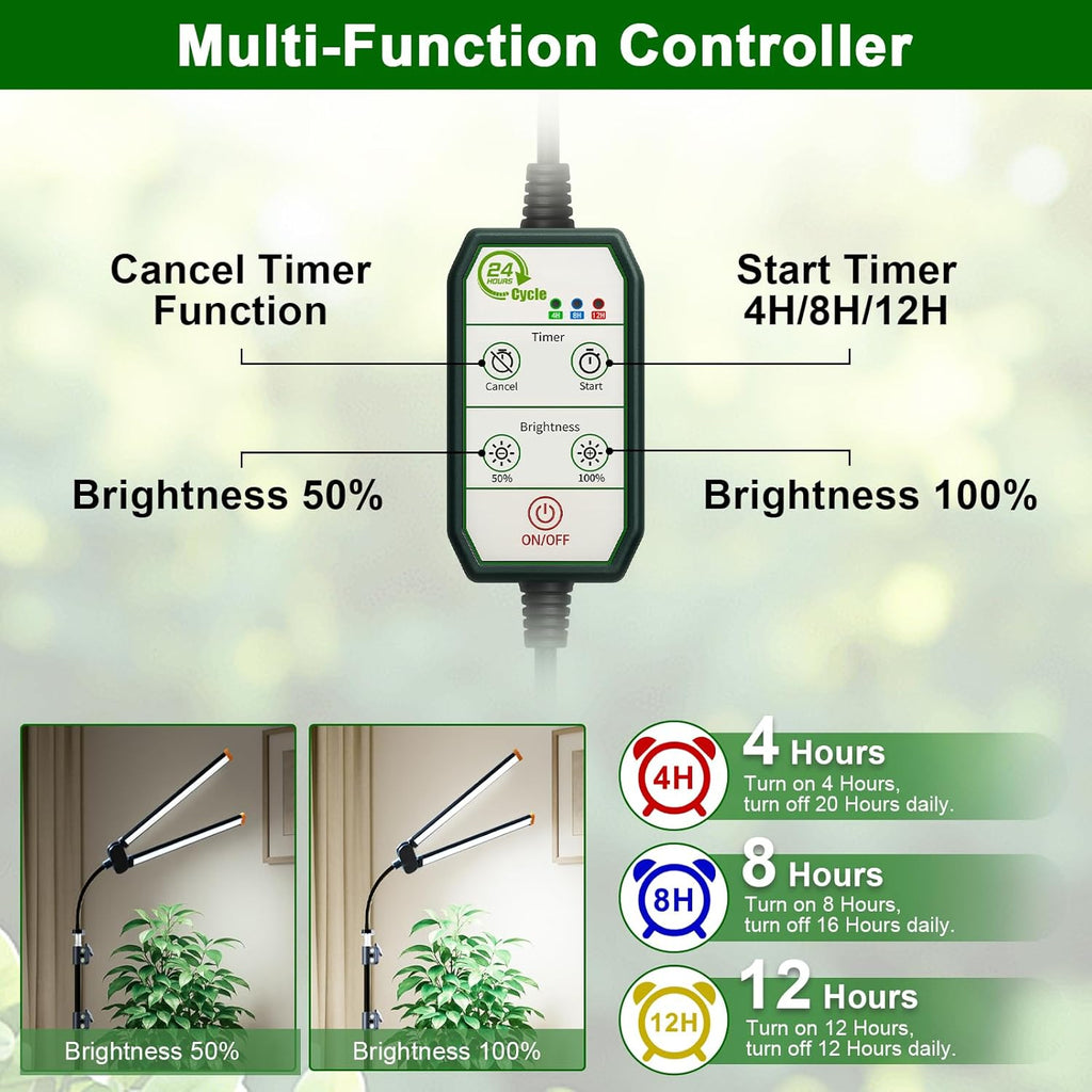 YEOLEH Floor Lamp Grow Light for Large Tall Plants Indoor, 6000K White Full Spectrum Plant Growing Light with Red Blue LED, Foldable Light Strip, Dimmable & Timer Function, Height 17-62‘’