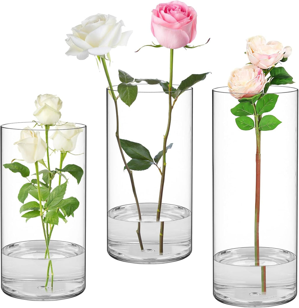 SUREAM Cylinder Wedding Vases for Centerpieces, 7.8/7.8/9.8 Inch Tall Clear Flower Vase, Different Sizer Floating Candle Holder for Table Centerpiece Wedding Home Decor