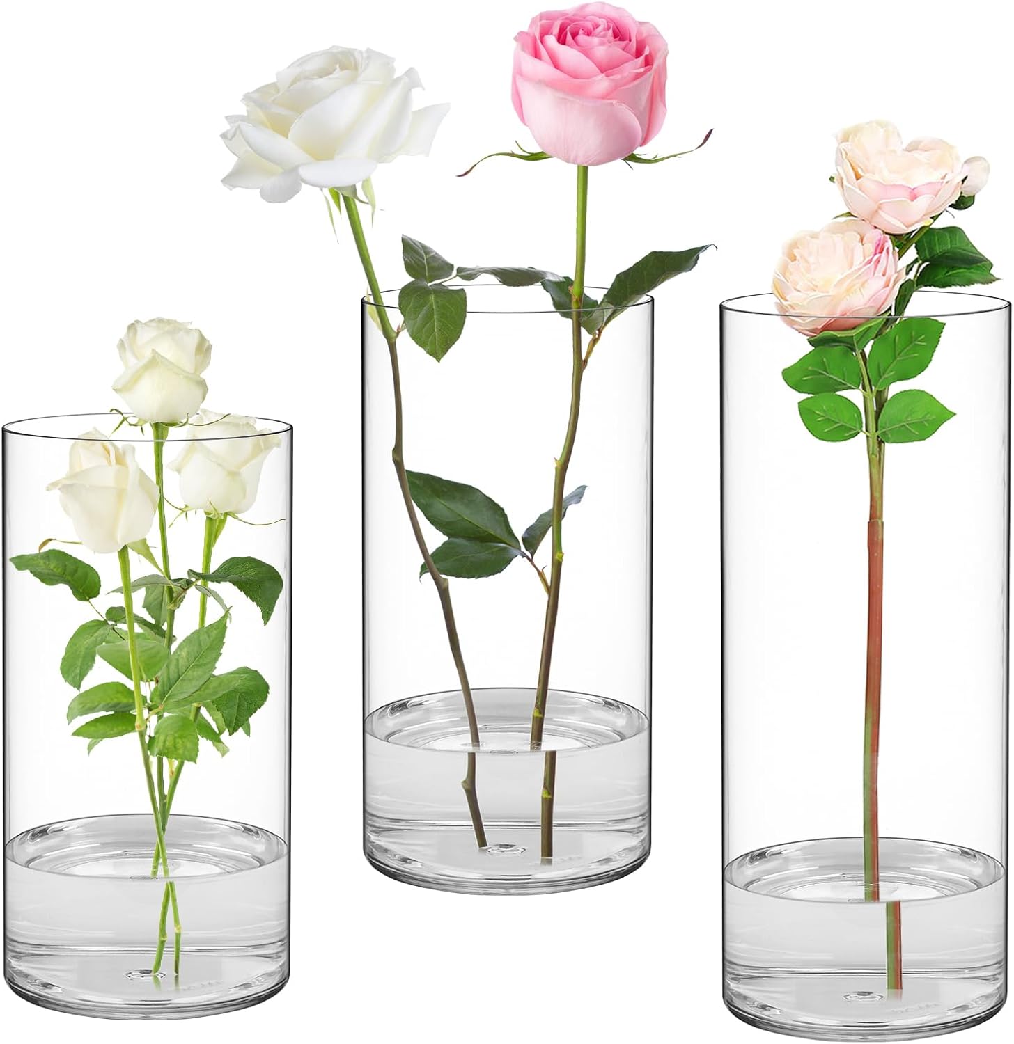 SUREAM Cylinder Wedding Vases for Centerpieces, 7.8/7.8/9.8 Inch Tall Clear Flower Vase, Different Sizer Floating Candle Holder for Table Centerpiece Wedding Home Decor
