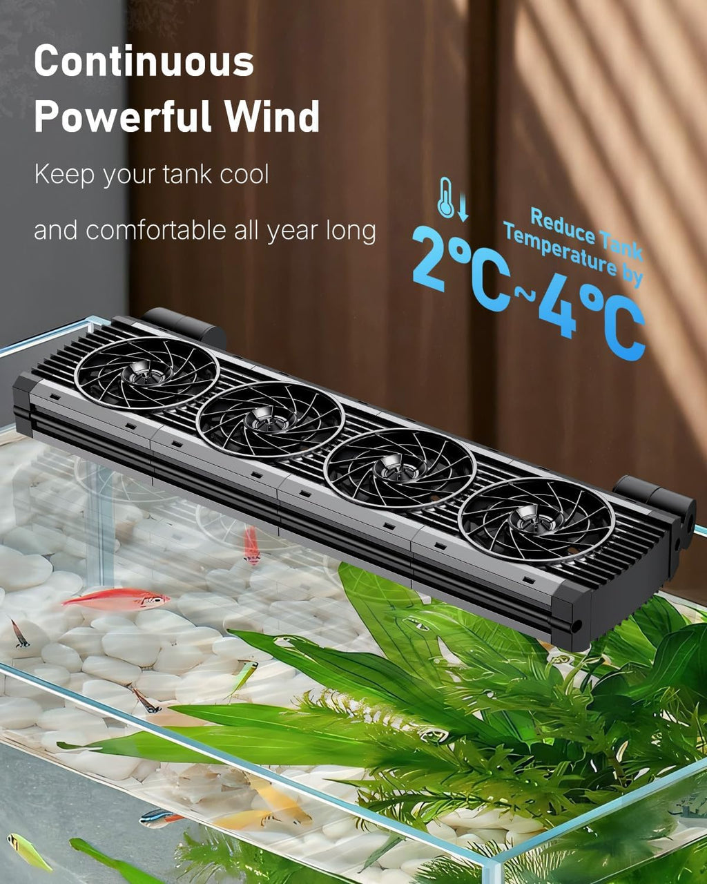Pawfly Aquarium Chiller Fan, Fish Tank Cooling Fans with 5 Speed Modes & Timer, Terrarium Fan Water Chiller for Freshwater and Saltwater Tanks