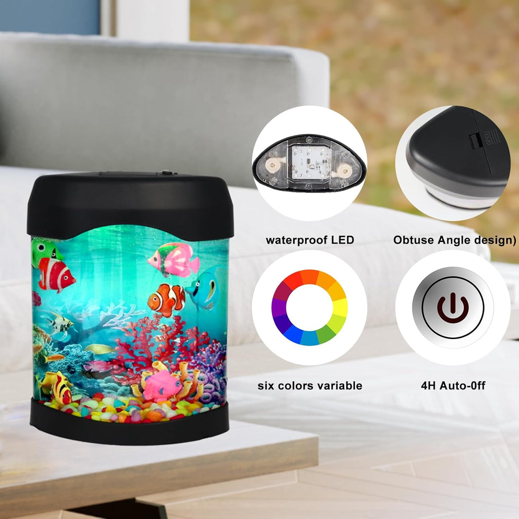 Fake Fish Lamp, Artificial Aquarium Light, Motion Lamp Night Light with 7 Moving Fish, 6 Color Setting Ocean Night Lamp, USB Powered, DIY Ocean Stickers, Ideal Gifts for Kids Men Women Friends Family