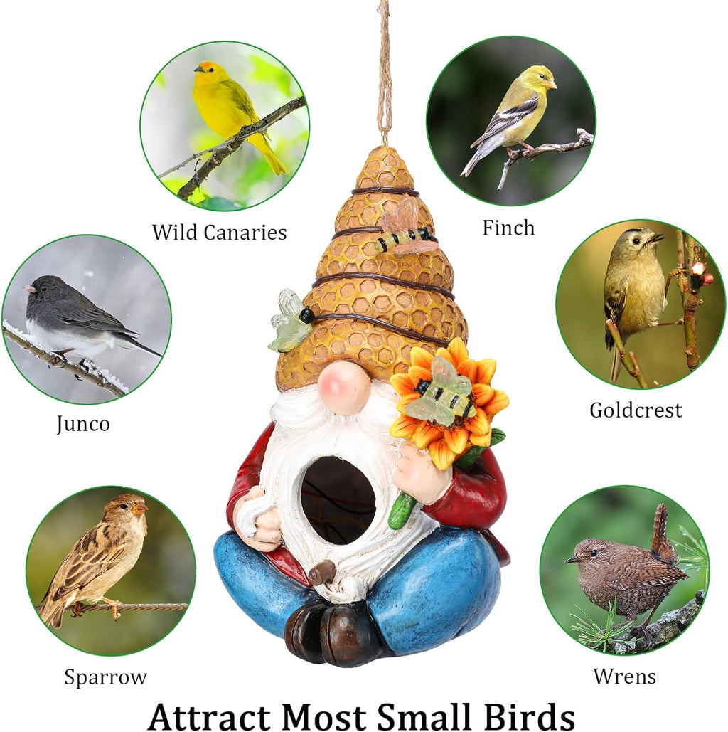 Bird House for Outside, Birdhouses for Outdoors, Decorative Bird Houses, Hanging Funny Bee Solar Gnome Birdhouse for Outside Cardinal Bluebird Wild Birds