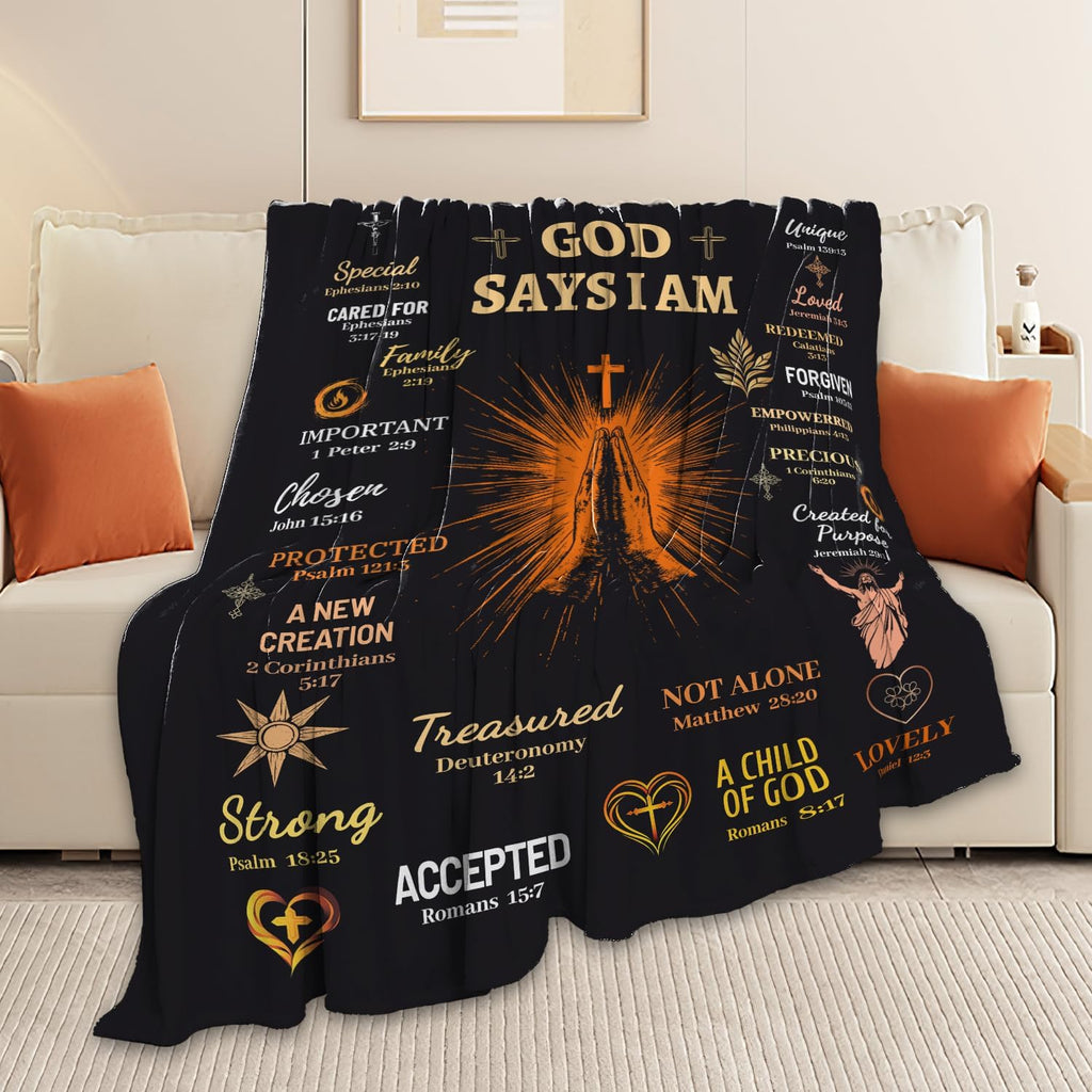 Bible Verse Blanket Spiritual Prayer Christian Faith Throw Inspirational God Says I Am Scripture Religious Gifts for Women Men Adults Girls Soft Cozy Plush Fuzzy Fleece Blanket Decor 40''X50''