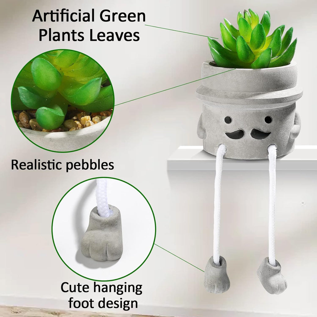 INFTYLE Creative Artificial Succulent Plants with Pots - 4 Pieces Mini Fake Plant Faux Succulent Emotional Cement Potted for Home Desk Shelf Kitchen Bathroom and Offices Decor Gift Set(4 PCS)