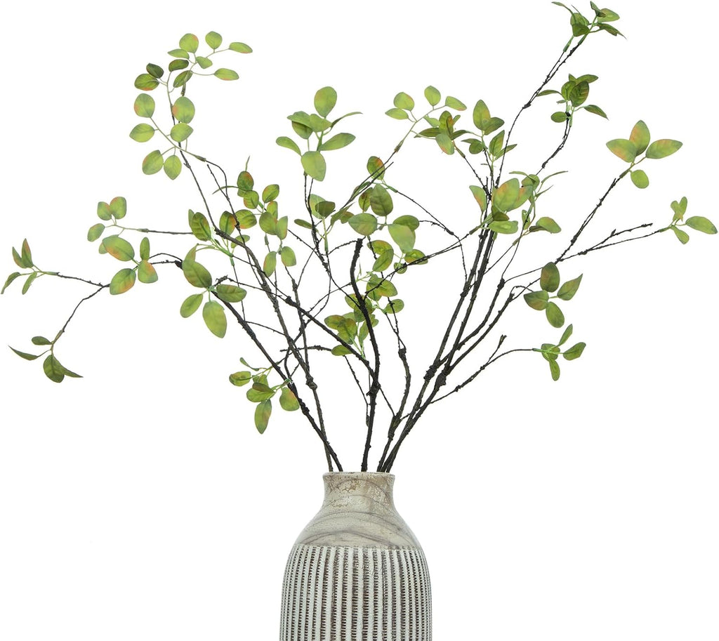 DuHouse 24" 5Pcs Fake Greenery Stems Artificial Ficus Branches Faux Eucalyptus Stems for Home Office Table Vase Filler Decoration(Green)
