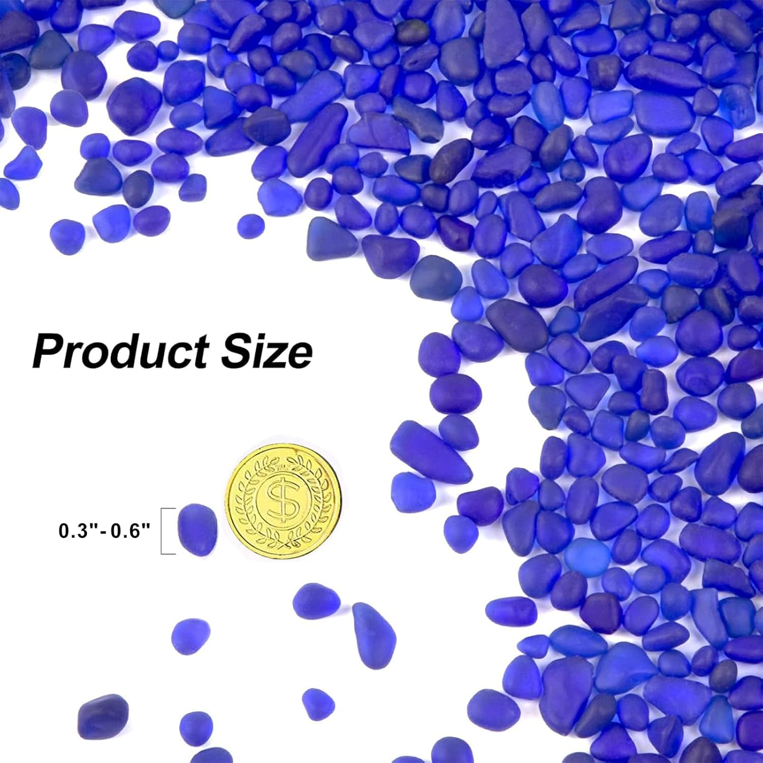 QEQEKAKA Sea Glass Stones for Crafts About 1LB (405g/14.28oz) Glass Pebbles Gemstones Bulk for Beaching Wedding DIY Decoration Aquarium Turtle Tank Vase Filler (Dark Blue)
