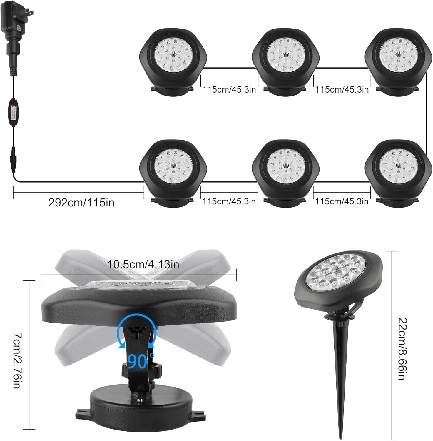 RGBW Pond Lights with Timer, 18 LED Underwater Submersible Fountain Lights Color Changing Landscape Spotlights Remote Control IP68 Waterproof for Fish Aquarium Tank Yard Garden Pool (Set of 6)
