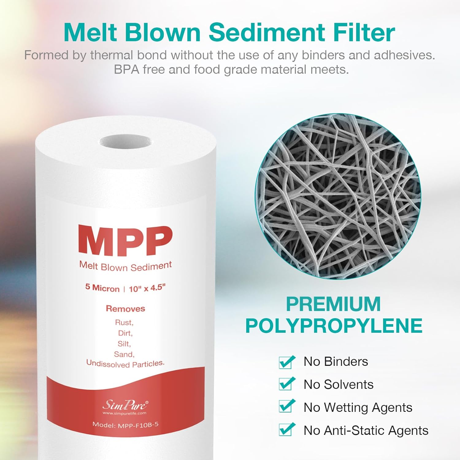 SimPure Whole House Water Filter Cartridges 5 Micron 10" x 4.5" PP+CTO 2-Stage Sediment and Carbon Filter Set, for DB10C-2, DB10P, GE FXHTC, GXWH40L, WGB21B, FP15B, FC15B, 2 Sets