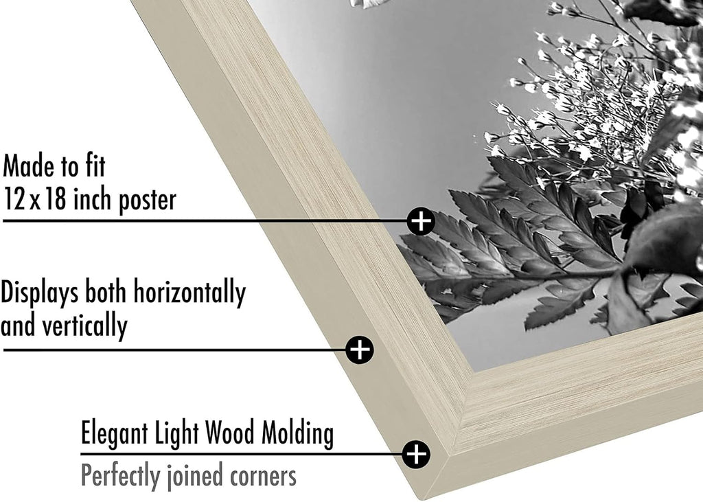 Americanflat 12x18 Poster Frame with Polished Plexiglass - Wide Picture Frames Made of Engineered Wood for Vertical or Horizontal Wall Display - Epic Collection - Light Wood