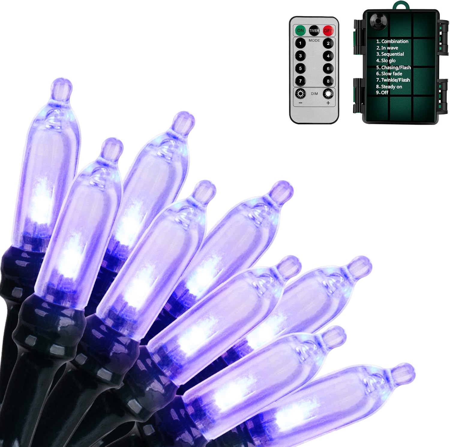 Christmas Lights, Battery Operated String Lights 18ft 50 LED Mini String Lights, Waterproof Lights with Remote Timer 8 Modes, Indoor Outdoor Garden Party Wedding Xmas Tree Decoration, Purple