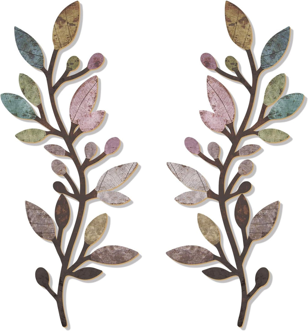 Zzbakress 2 Pcs Colorful Tree Leaf Wall Art Decor Vine Home Wall Decor Olive Branch Leaf Wall Ornament Large Wall Decor for Bedroom, Living Room, Wall Sculptures Indoor Outdoor (Multicolor)
