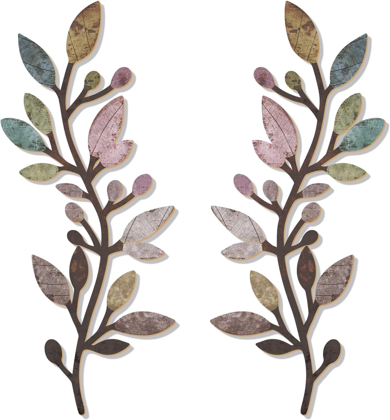 Zzbakress 2 Pcs Colorful Tree Leaf Wall Art Decor Vine Home Wall Decor Olive Branch Leaf Wall Ornament Large Wall Decor for Bedroom, Living Room, Wall Sculptures Indoor Outdoor (Multicolor)