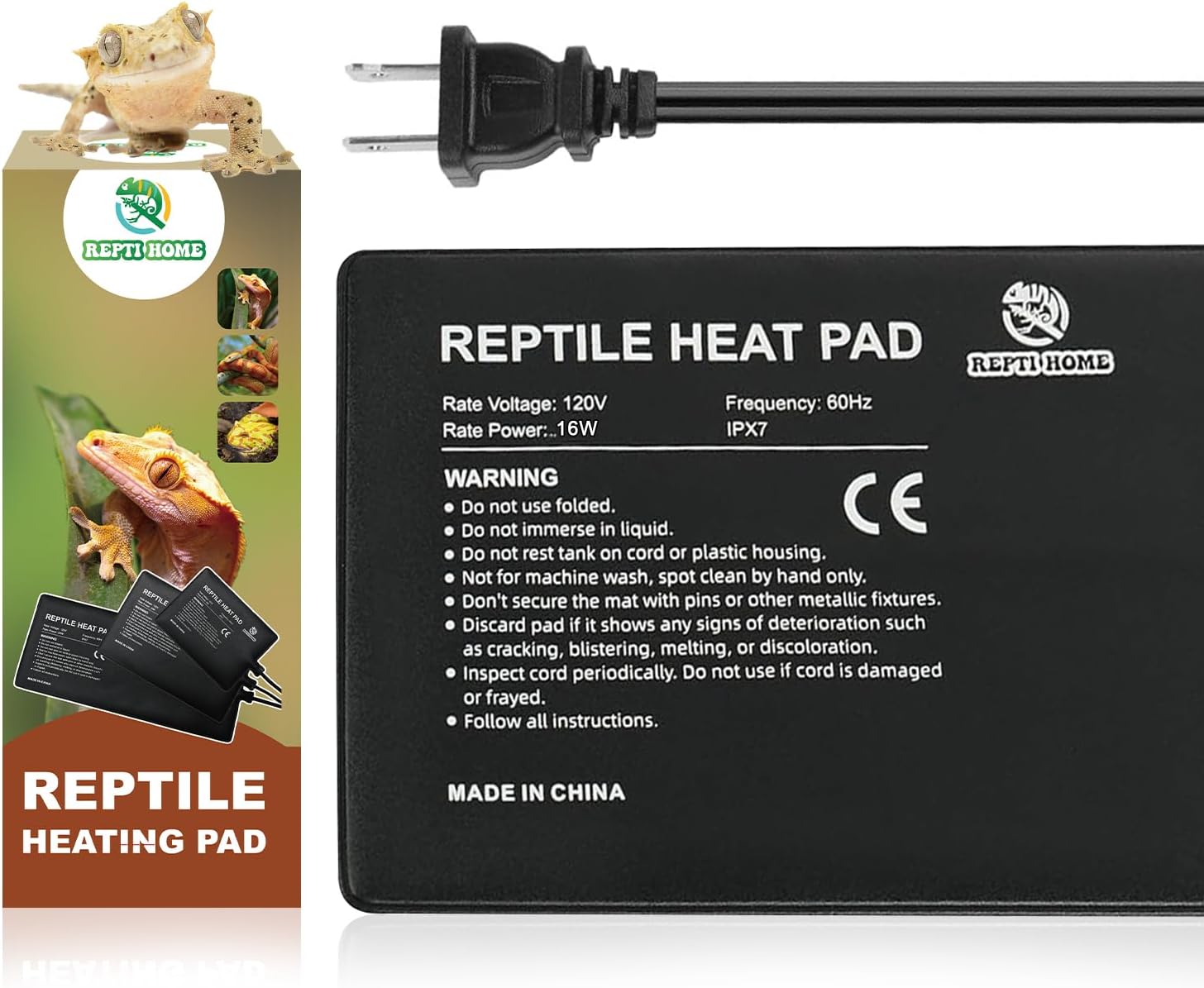 Reptile Heat Pad 8x12 Inch 16W, Terrarium Heating Mat Under Tank, Reptile Heat Mat/Pad for Amphibians, Turtle, Lizard, Bearded Dragon, Hermit Crab, Frog, Snake