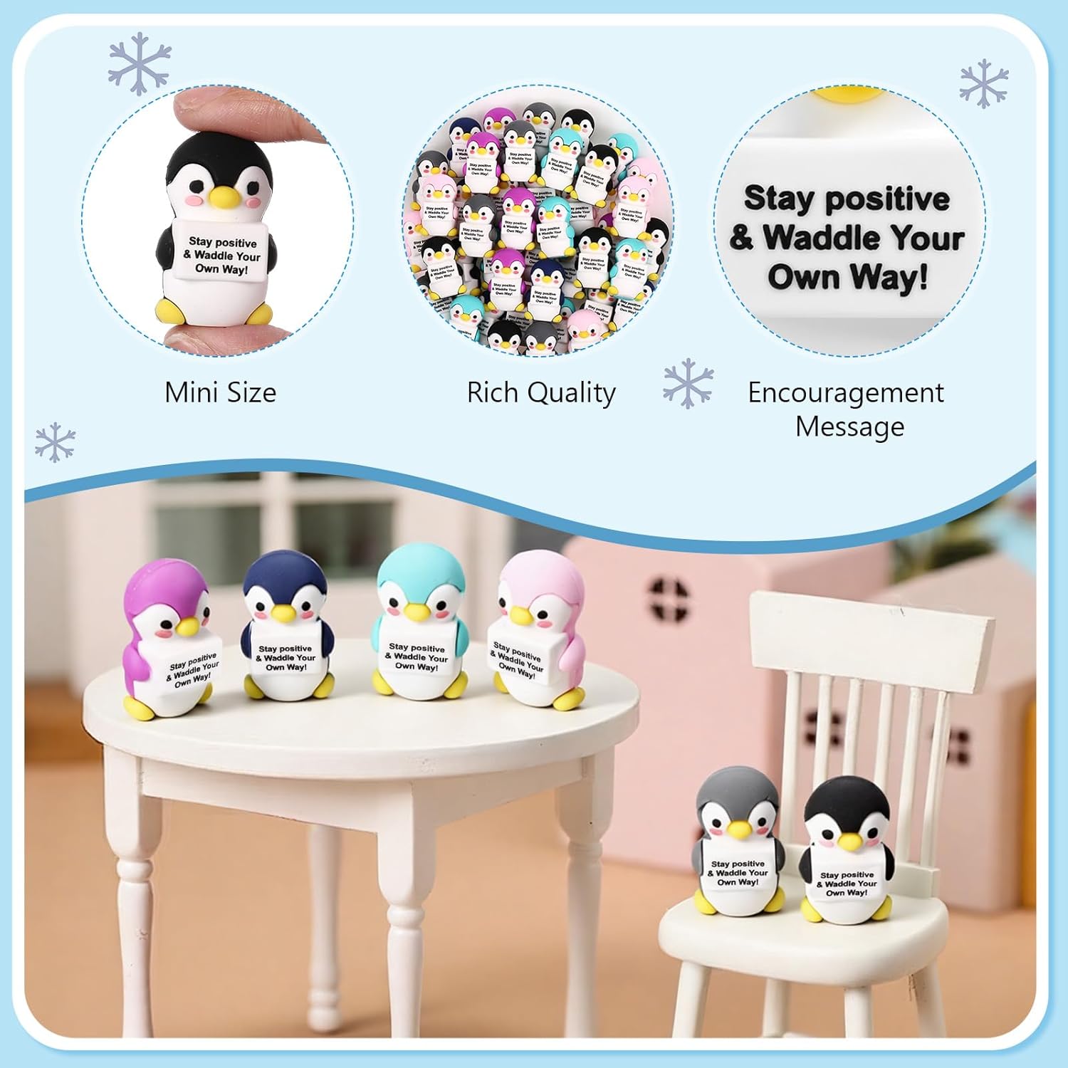 Gejoy 50 Pcs Mini Rubber Penguin Toys Positive Gifts Colorful Penguin Figures Decorations and Encouragement Birthday Motivational Gifts for Colleague Staff Teacher