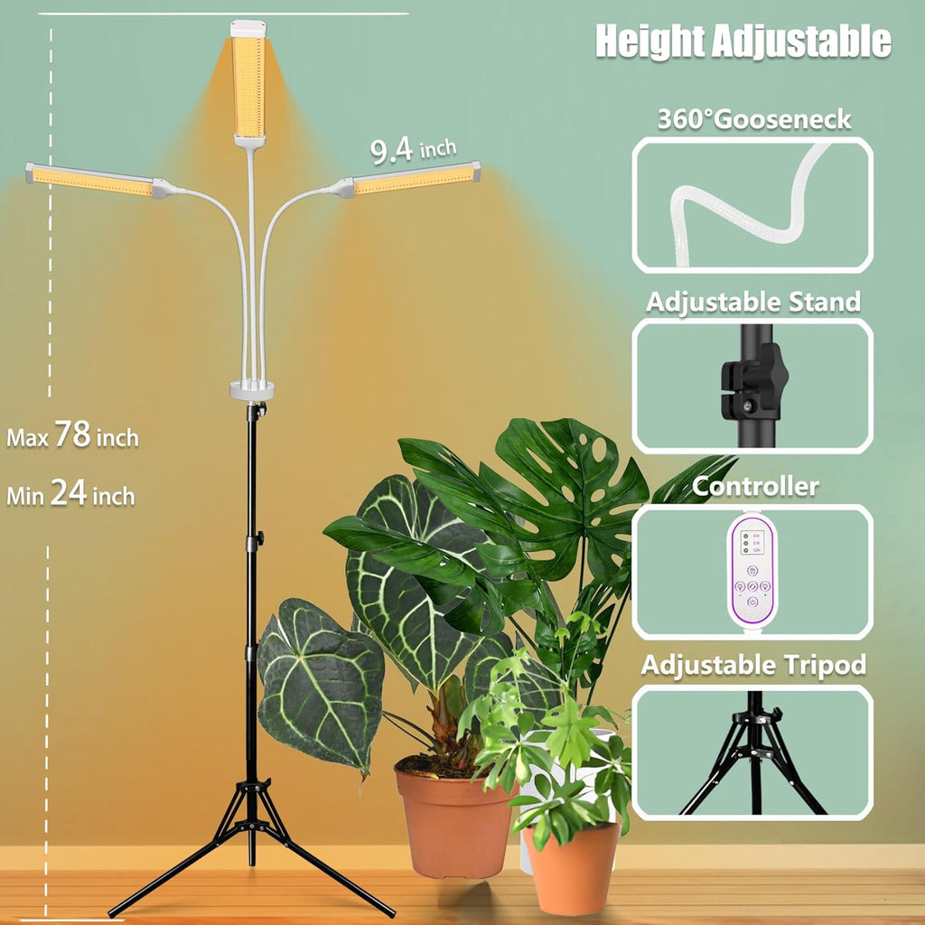 Grow Lights for Indoor Plants Full Spectrum, LED Plant Light with Stand, Adjustable Height, 4/8/12H Timer, 10 Dimmable Levels & 3 Lighting Modes (270 LEDs Stand)