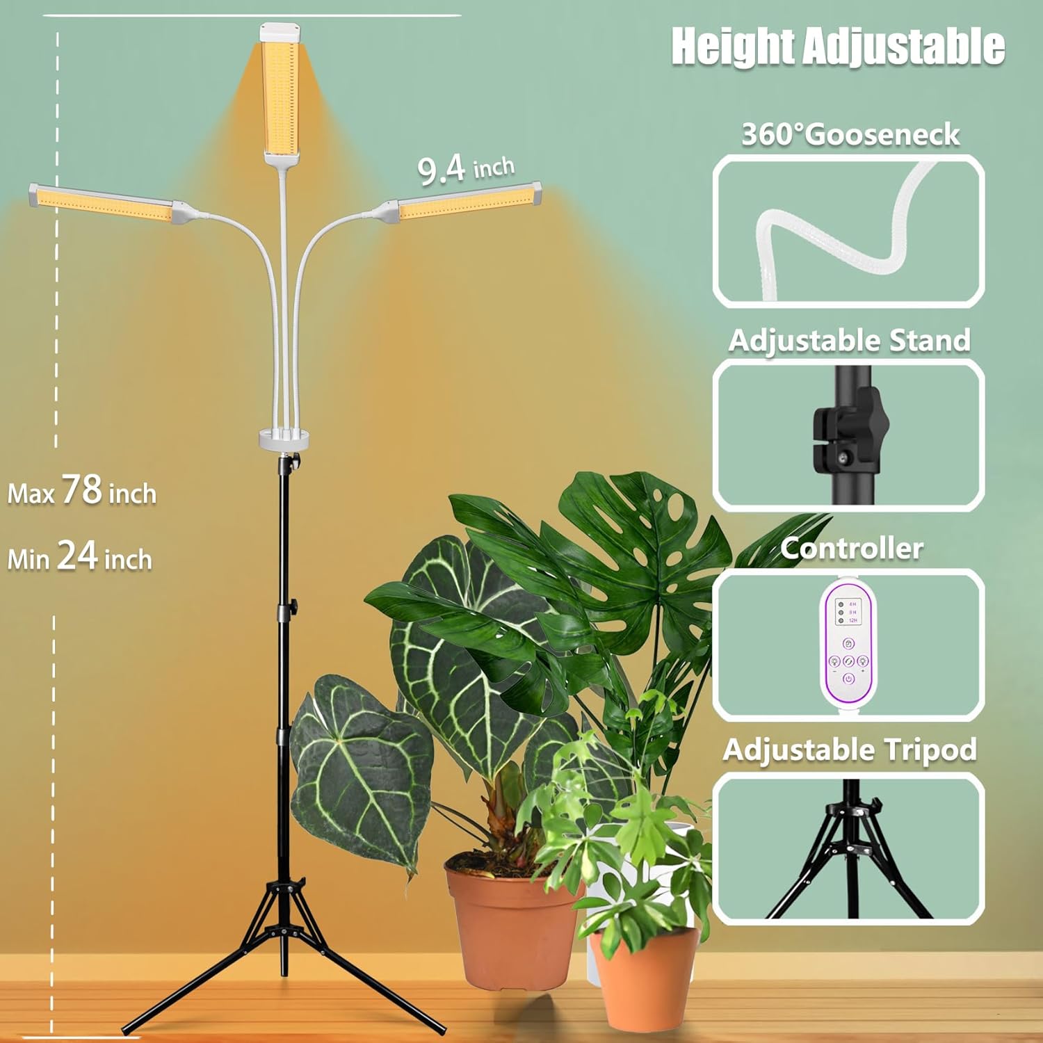Grow Lights for Indoor Plants Full Spectrum, LED Plant Light with Stand, Adjustable Height, 4/8/12H Timer, 10 Dimmable Levels & 3 Lighting Modes (270 LEDs Stand)