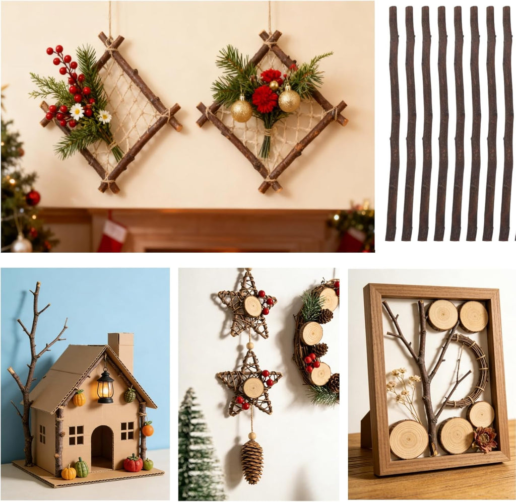 Didiseaon Wood Sticks for Crafts, 50Pcs Twigs for Crafts 0.47" Wood Log Sticks Branches for Christmas Decoration, DIY Photo Props, School Projects, Festival Decoration
