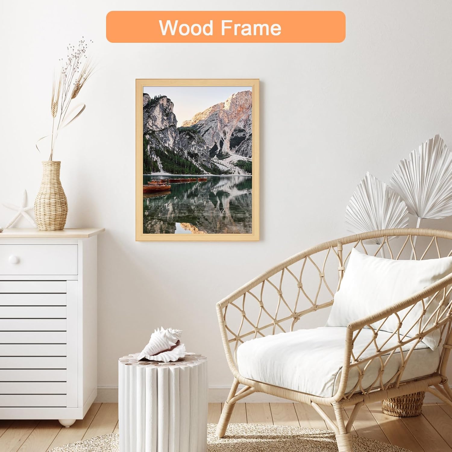 13x17 Wood Frame, Rustic Natural Wooden 17x13in Poster Picture Frame, Modern Beige Woodgrain 13 x 17inch Gallery Wall Photo Frame with HD Plexiglass, Horizontal Vertical Wall Mounting Display 1pcs