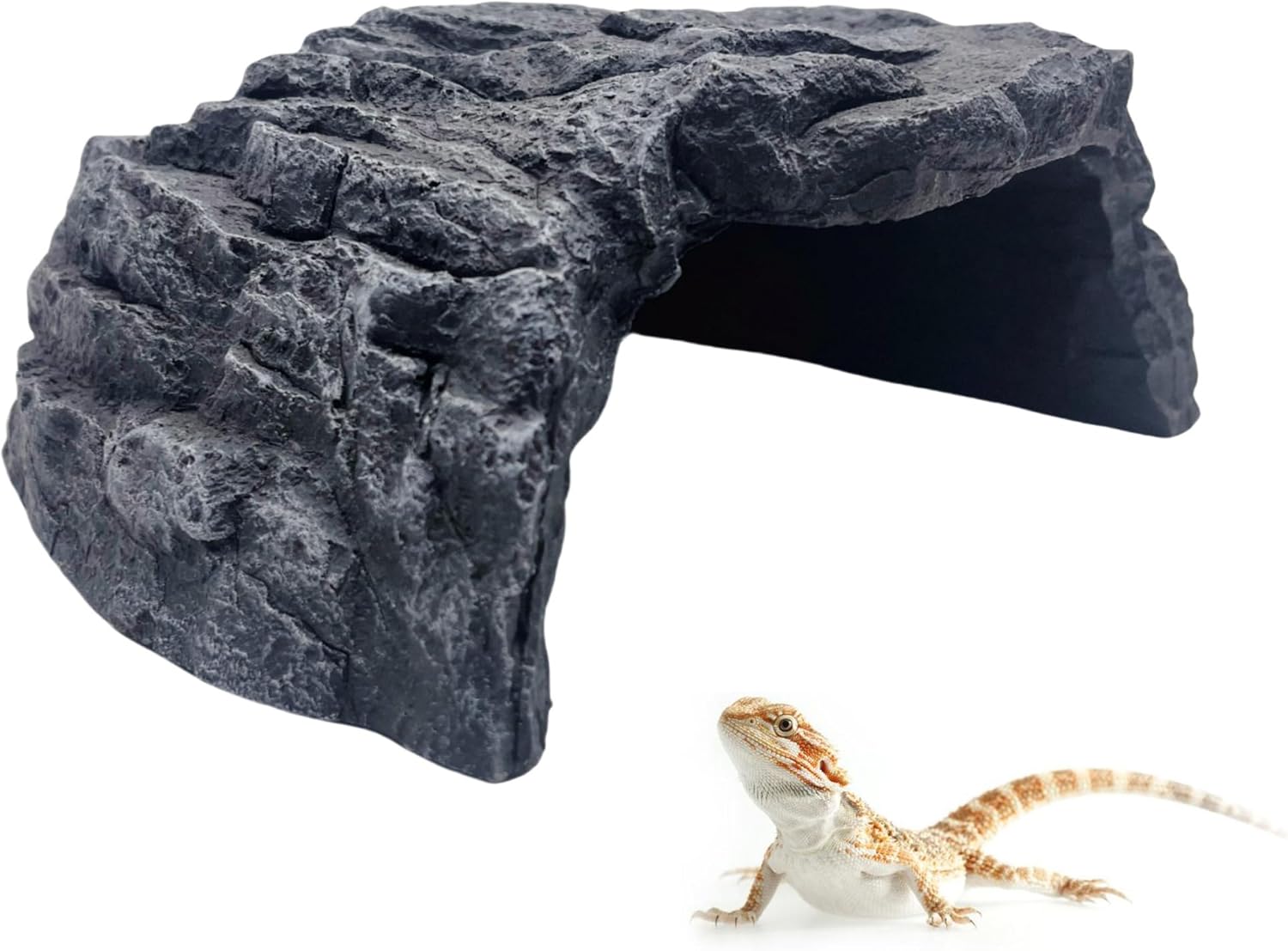 Rock Cave Habitat Hidden for Reptile and Amphibians.Terrarium & Aquarium Decor, Reptile hideout Hide Cave, Perfect for Bearded Dragons,Lizards,Snakes,Turtles,Geckos,Tortoises,Small Animals -Large Size