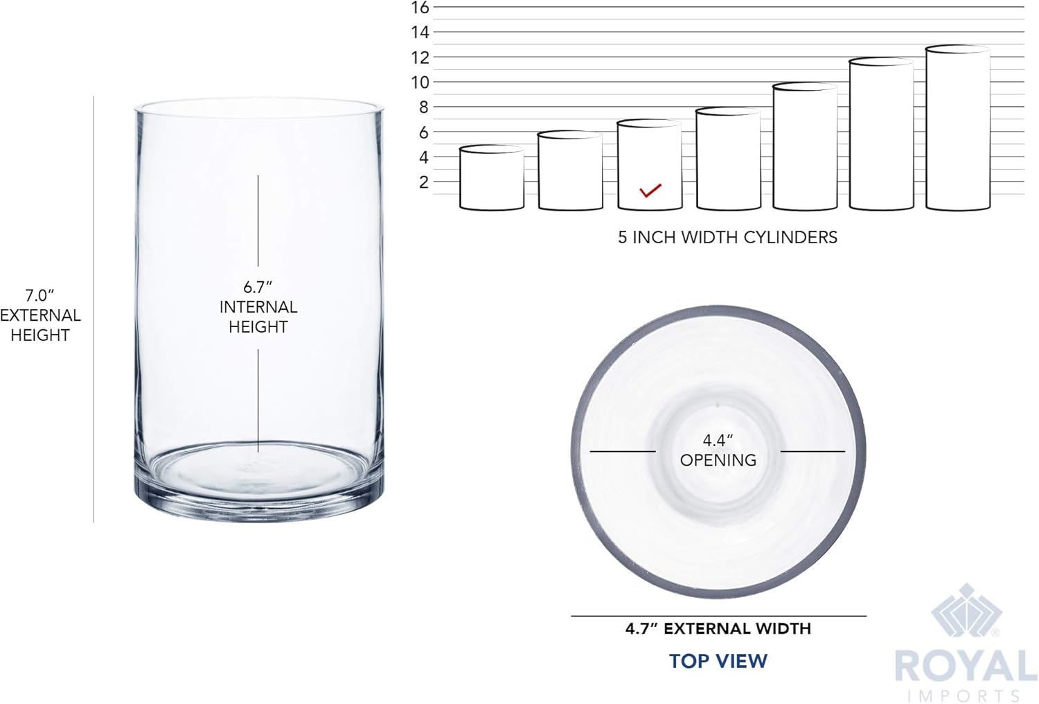 Royal Imports Flower Glass Vase Decorative Centerpiece for Home or Wedding - Cylinder Shape (5" Wide x 7" Tall, Clear)