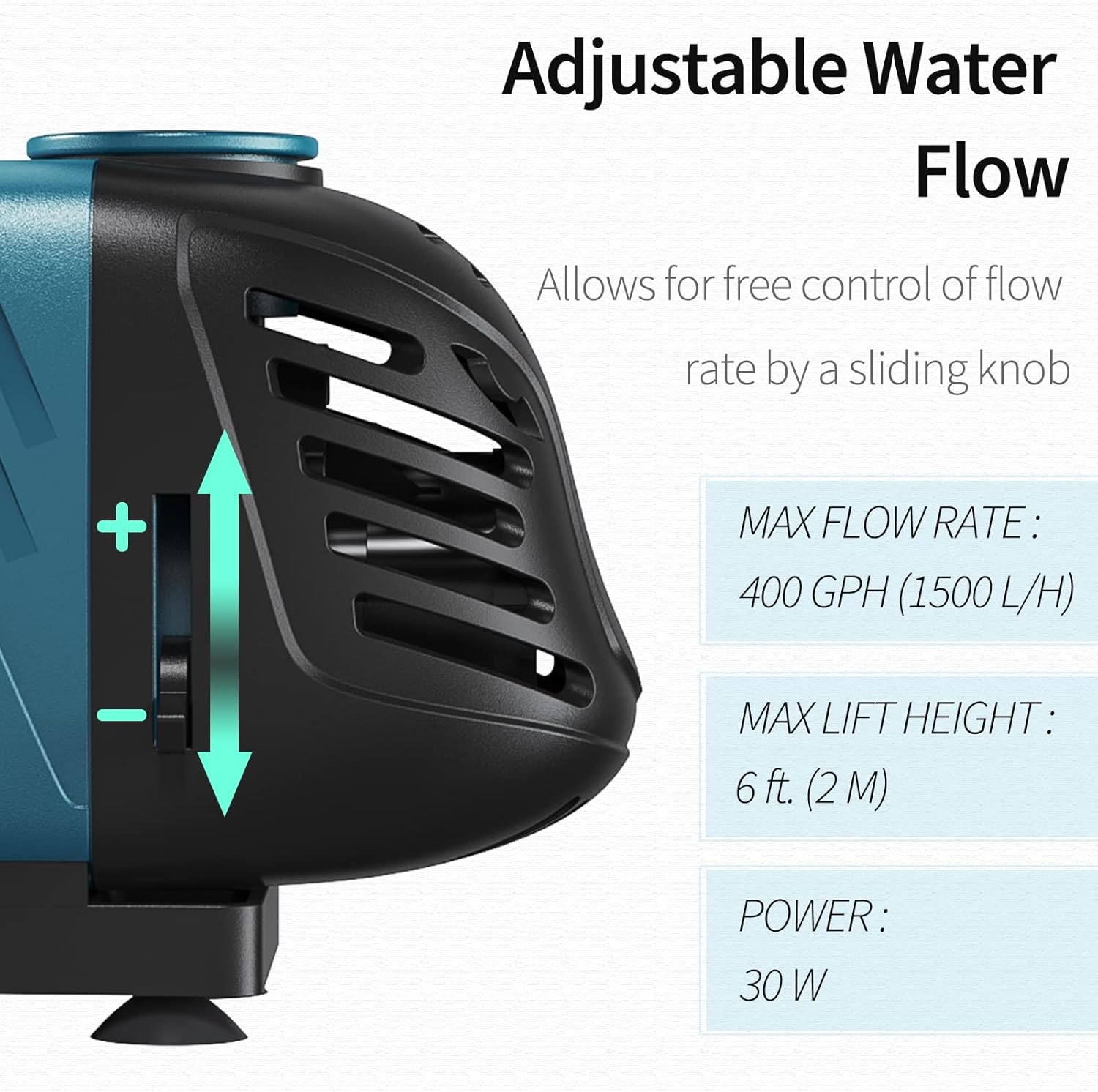Uniclife Aquarium 400 GPH Submersible and Inline Water Pump 30W 6ft High Lift AC 120 V Quiet Adjustable Return Pump with 6 ft. Power Cord for Fish Tanks Pond Waterfalls Fountains Sumps and Gardens