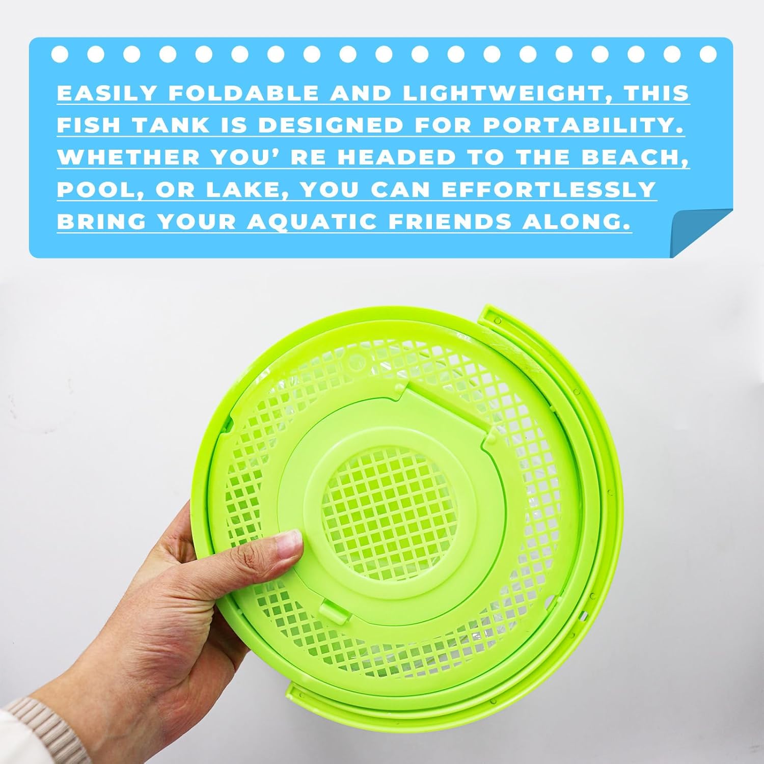 Foldable Small Aquarium, Portable Fish Tank, Fish Transport Container, Plasitc Fish Bowl, Beginner Tank, Great Concept for Catching and Release Critters, Beach, Pool and Lake (Green, Large)