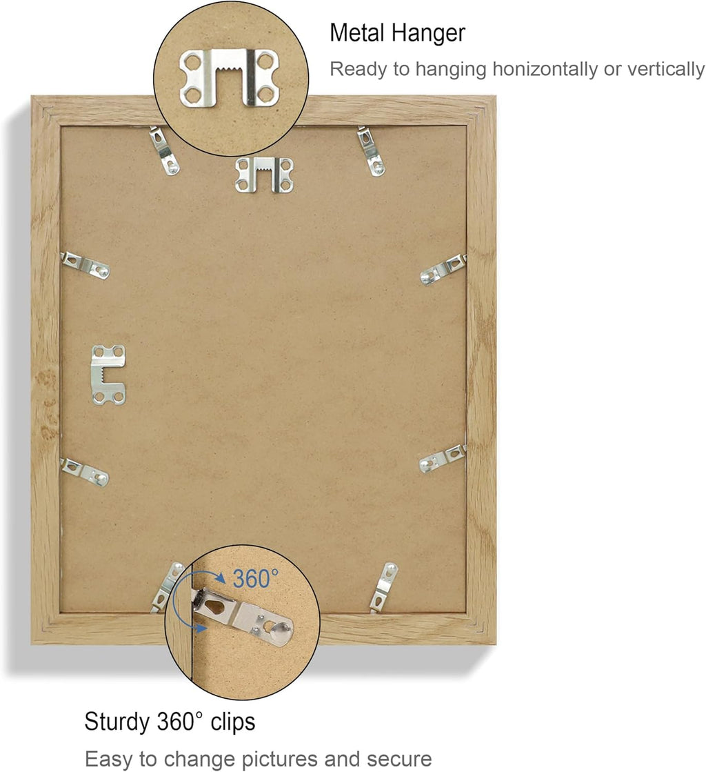 10x12 Picture Frame Set of 4, Made of Real Glass and Natural Oak Frame - Display Picture 8x10 with Mat or 10x12 Without Mat, 10 by 12 Photo for Wall Mounting
