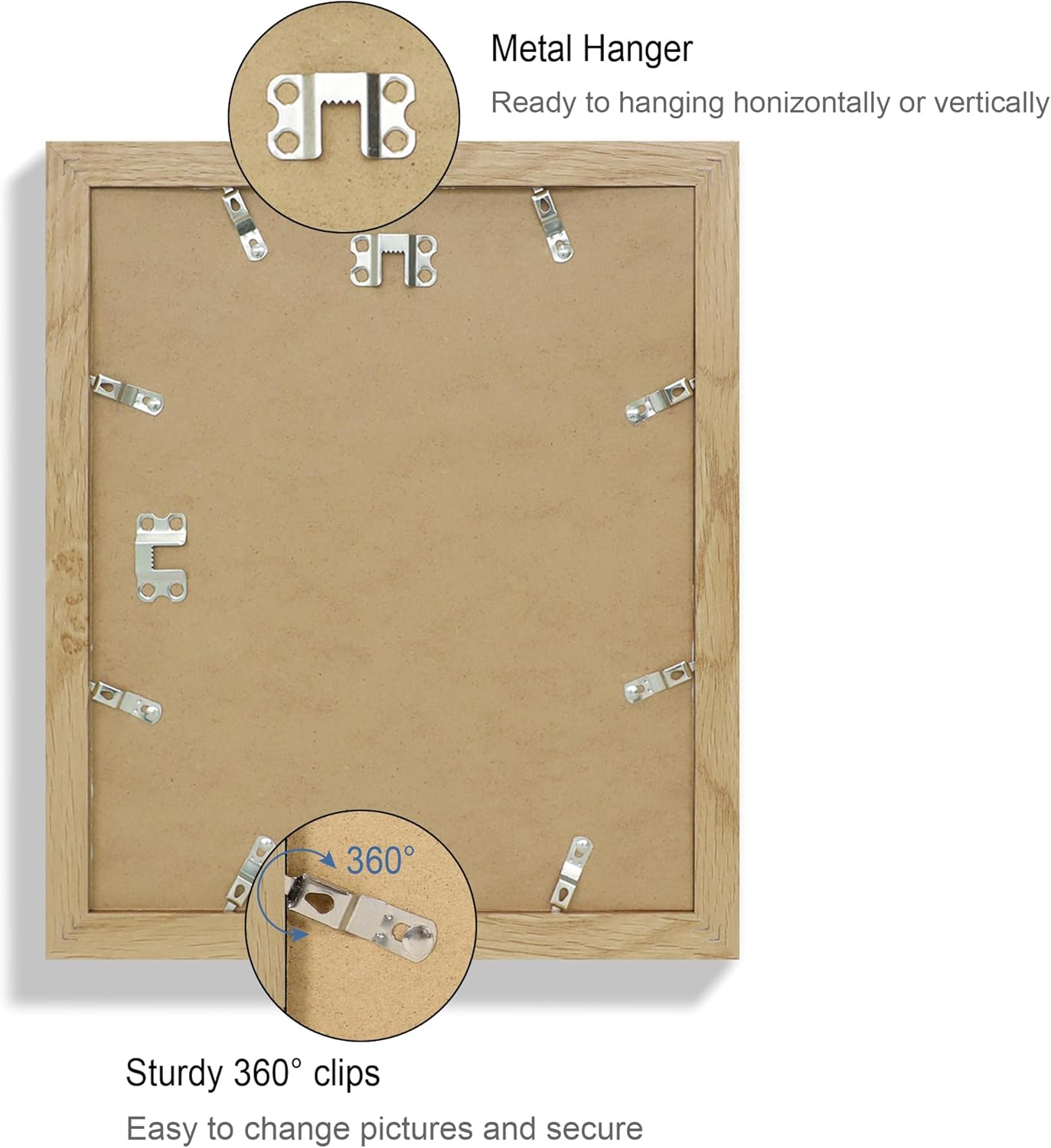 10x12 Picture Frame Set of 4, Made of Real Glass and Natural Oak Frame - Display Picture 8x10 with Mat or 10x12 Without Mat, 10 by 12 Photo for Wall Mounting