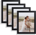 10x13 Picture Frame Set of 4, Made of Real Glass and Black Frame, 10 by 13 Photo for Wall or Tabletop - Display Picture 8.5x11 with Mat or 10x13 Without Mat