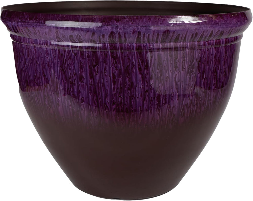 The HC Companies Pizzazz Decorative Round Flower Pots w/Ceramic Look - UV-Resistant Decorative Pot for Outdoor & Indoor Plant Pots - Modern Planter for Flower, Herbs (12” Purple Violet, Pack of 1)