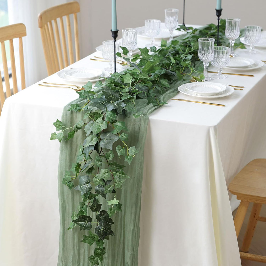 Mizii 3 Strands Artificial Vines Ivy Garland 74" Fake Vine with Silk Green Leaves Faux Hanging Plants Greenery Decoration for Outdoors Wedding Party Indoor Bedroom Home Wall Room Decor (Green)