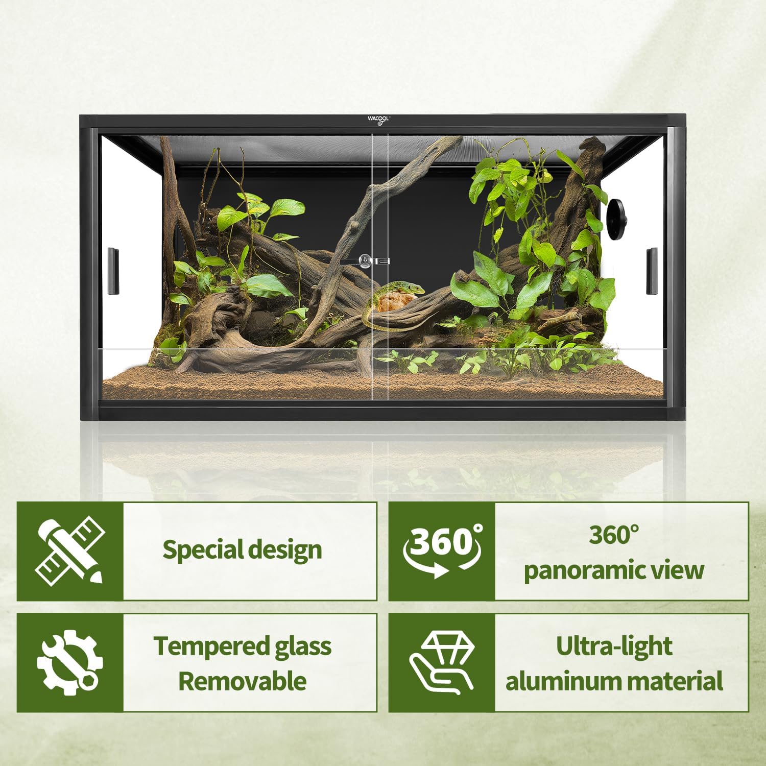 50 Gallon Reptile Tank, Large Terrarium for Bearded Dragons, Snakes, Leopard Geckos, Sliding Door & Top Ventilation, 36" x 18" x 18" Easy-to-Maintain Reptile Enclosure