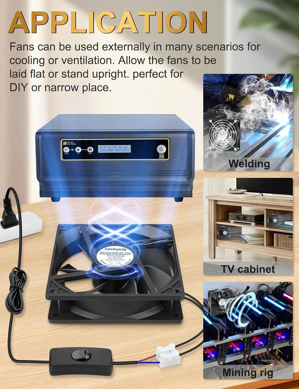 EC Cooling Fan 110V 115V 120V 220V 240V 92mm X 25mm AC High Speed Dual Ball Bearing for Receiver PS4 Cabinet Xbox Greenhouse Cooling