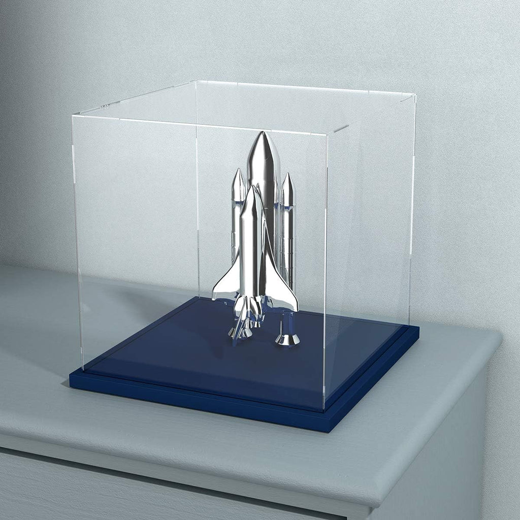 Acrylic Display Case with Navy Blue Velvet Base, Clear Acrylic Display Box with Lid, 6 Inch x 7.87 Inch Cube Countertop Box for Collectibles, Home Organization (6x6x7.87 inch)
